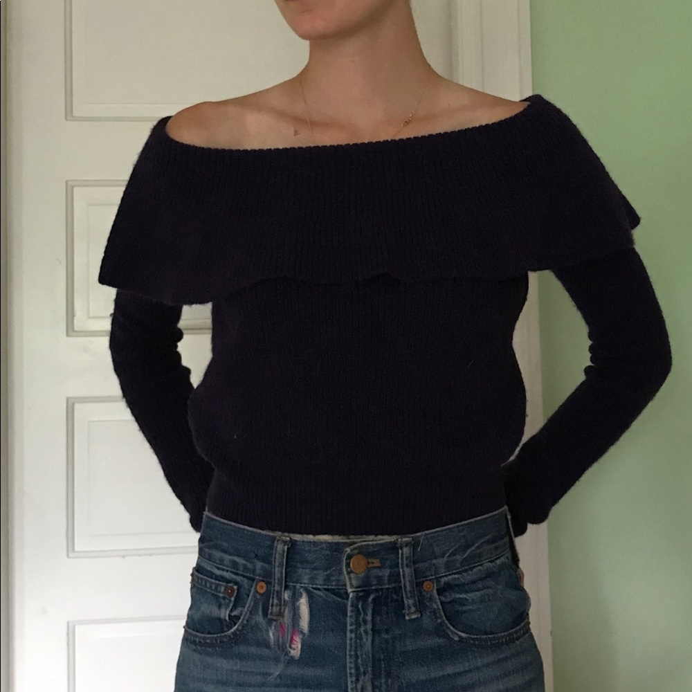 Kimchi Blue purple off-shoulder ruffle sweater